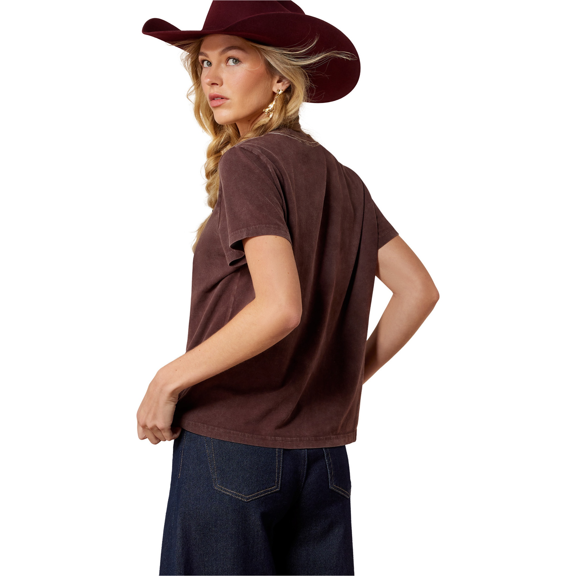 2026 Ariat Womens Rebel With A Cause T-Shirt 10079672 - Chocolate Plum